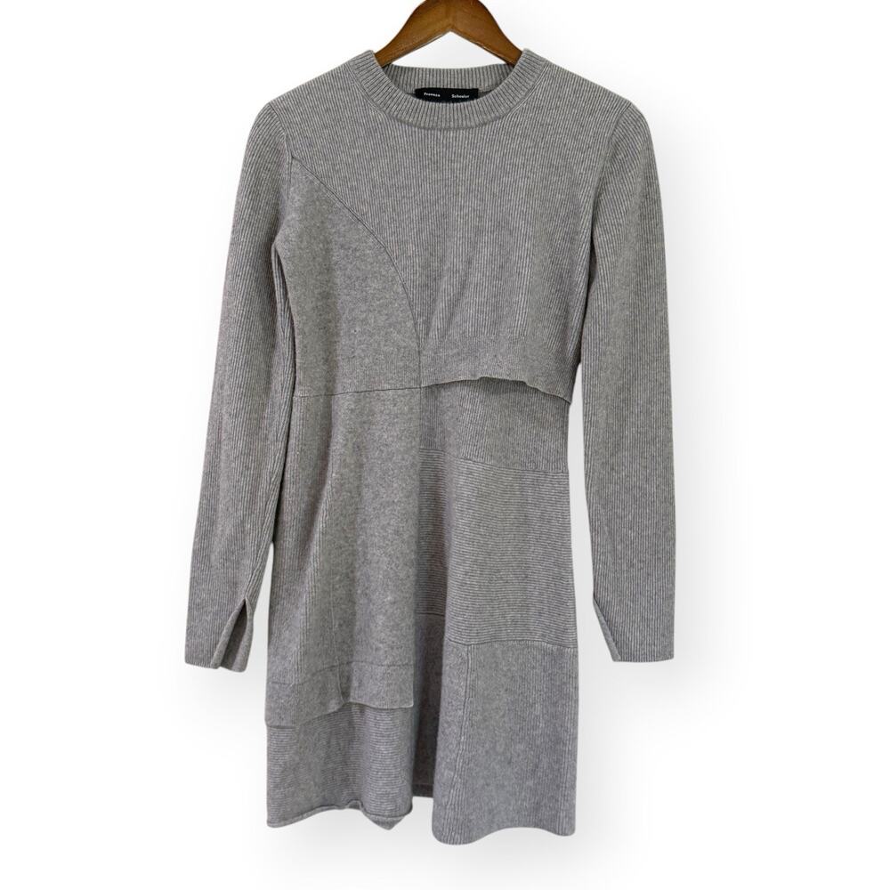 Proenza Schouler Patchwork Knit Sweater Dress M Gray Wool Cashmere Luxury FLAW